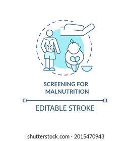 Screening For Malnutrition Concept Icon. Hand Of Mercy. Humanitarian Aid And World Hunger Problem Abstract Idea Thin Line Illustration. Vector Isolated Outline Color Drawing. Editable Stroke