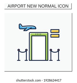 Screenings passengers color icon. Screening clients at airport entrances. Check in people before sitting in plane. Airport new normal concept. Isolated vector illustration