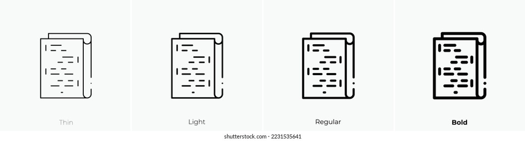 screenplay icon. Thin, Light Regular And Bold style design isolated on white background