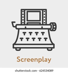 Screenplay Movie Script Typewriter Minimal Flat Line Outline Stroke Icon Pictogram Symbol