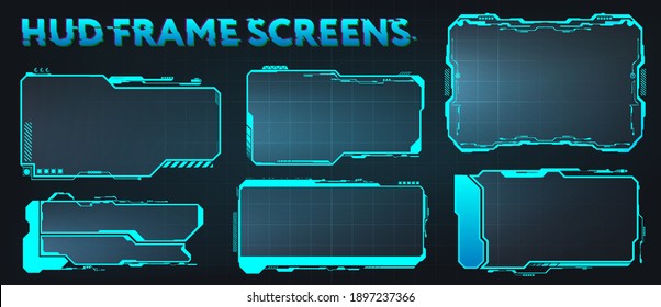 Screens HUD, UI, GUI, Futuristic User Interface Frames. Callouts titles and Sci-fi digital boards collection. HUD elements for video games, apps, movie. Holograms screens. Vector set info frames