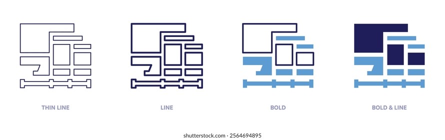 Screens icon in 4 different styles. Thin Line, Line, Bold, and Bold Line. Duotone style. Editable stroke.