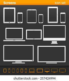 Screens - icon set Vector illustration of different screens on dark background