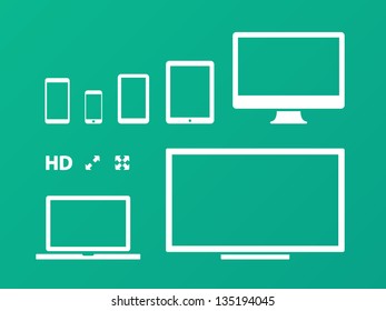 Screens on green background. Vector illustration.