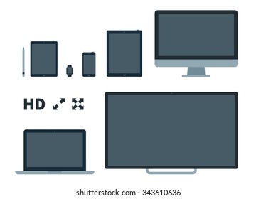 Screens on white background. Flat Vector illustration.