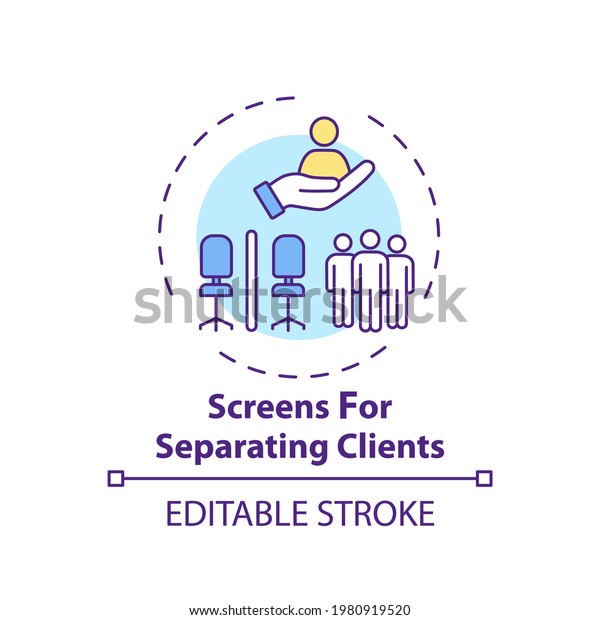 Screens for separating clients concept icon.\
Limiting potential virus exposure idea thin line illustration.\
Physical distancing. Vector isolated outline RGB color drawing.\
Editable stroke