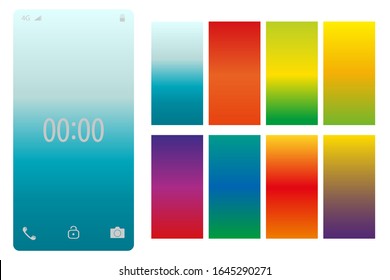 Screens mit lebhaftem Farbverlauf-Hintergrund für Smartphones und Mobiltelefone. Hintergrund für mobile App, i, Design-Thema. Vektorillustration.