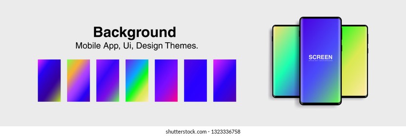 Screens vibrant gradient set background for smartphones and mobile phones. Background for mobile app, ui, design theme. vector