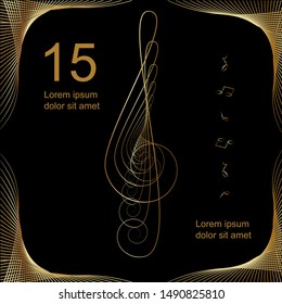 Screensaver, cover, with the image of the violin key and notes, for musical events, presentations, albums, discs, leaflets, social networks, design diplomas, awards, postcards