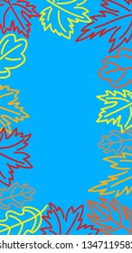 Screensaver for phone. Background with space for text. Autumn leaves on a blue background. Vector.