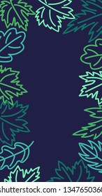 Screensaver for phone. Background with space for text. Green leaves on a blue background. Vector.