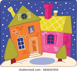 screensaver stylized decorative house in winter