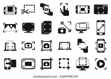 Screenshot icons set simple vector. Take app. Button phone