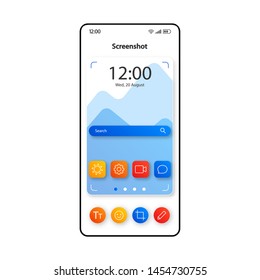 Screenshot making technology smartphone interface vector template. Mobile app page color design layout. Camera photo finder screen. Flat UI for application. Photo capturing tool phone display