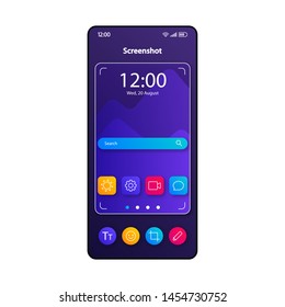 Screenshot taking tool smartphone interface vector template. Mobile app page color design layout. Camera display capturing software screen. Flat UI for application. Focus finder phone display