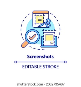 Screenshots concept icon. Capture work software screen on computer. Employee monitoring abstract idea thin line illustration. Vector isolated outline color drawing. Editable stroke