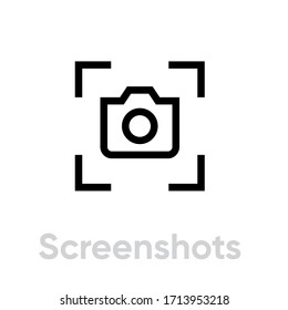 Screenshots Media Types icon. Editable line vector. Stylized camera sign in the viewfinder frame, copy space. Single pictogram.