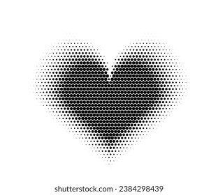 Screentone heart with dot pattern. Halftone valentine day love symbol. Pop art emoji with circle texture. Vector retro illustration