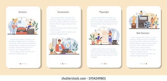 Screenwriter mobile application banner set. Playwright create a screenplay