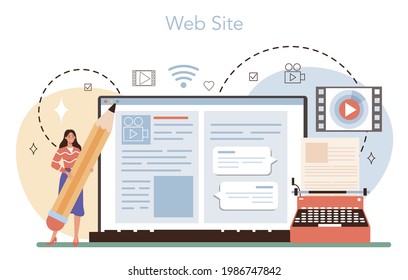 Screenwriter online service or platform. Playwright create a screenplay for movie. Author writing new scenario. Website. Isolated vector illustration