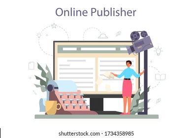 Screenwriter online service or platform set. Person create a screenplay for movie. Online publisher. Isolated vector illustration