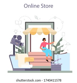 Screenwriter online service or platform set. Person create a screenplay for movie. Hollywood industry. Isolated vector illustration