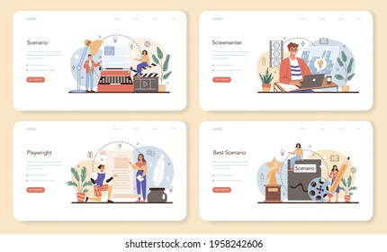 Screenwriter online service or platform set. Playwright create a screenplay