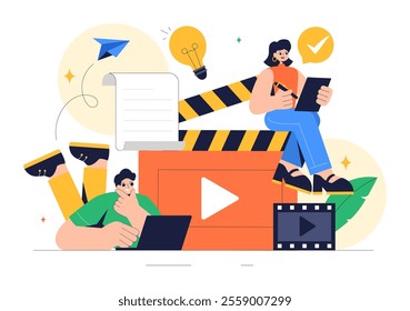 Screenwriter Vector Illustration featuring a Professional Writer and Copywriter for Filmmaking, Cinematography, or Film Production in a Background