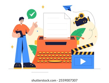 Screenwriter Vector Illustration featuring a Professional Writer and Copywriter for Filmmaking, Cinematography, or Film Production in a Background