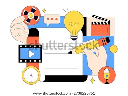 Screenwriter Vector Illustration Featuring a Professional Writer and Copywriter for Filmmaking, Cinematography, or Film Production Background