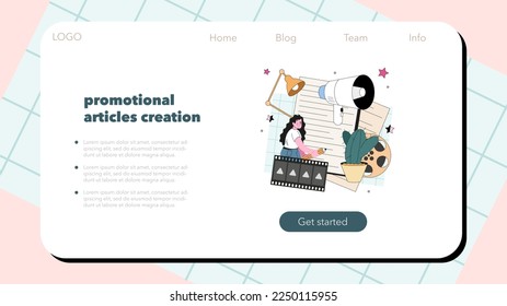 Screenwriter web banner or landing page. Playwright create a screenplay for a movie, theater or tv show. Author writing new scenario for cinematography. Flat vector illustration