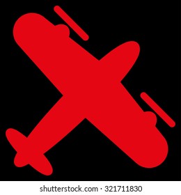 Screw Aeroplane vector icon. Style is flat symbol, red color, rounded angles, black background.