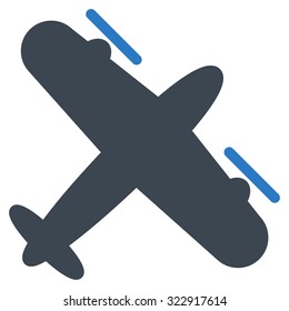 Screw Aeroplane vector icon. Style is bicolor flat symbol, smooth blue colors, rounded angles, white background.