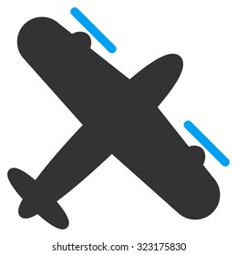 Screw Aeroplane vector icon. Style is bicolor flat symbol, blue and gray colors, rounded angles, white background.