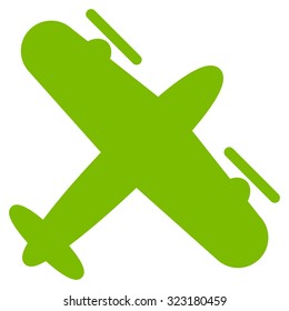 Screw Aeroplane vector icon. Style is flat symbol, eco green color, rounded angles, white background.