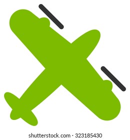 Screw Aeroplane vector icon. Style is bicolor flat symbol, eco green and gray colors, rounded angles, white background.