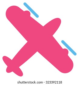 Screw Aeroplane vector icon. Style is bicolor flat symbol, pink and blue colors, rounded angles, white background.