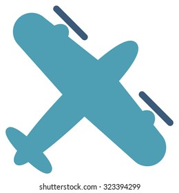 Screw Aeroplane vector icon. Style is bicolor flat symbol, cyan and blue colors, rounded angles, white background.