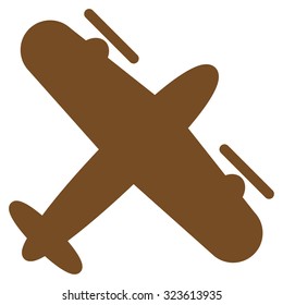Screw Aeroplane vector icon. Style is flat symbol, brown color, rounded angles, white background.