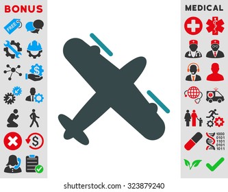 Screw Aeroplane vector icon. Style is bicolor flat symbol, soft blue colors, rounded angles, white background.