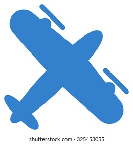 Screw Aeroplane vector icon. Style is flat symbol, cobalt color, rounded angles, white background.