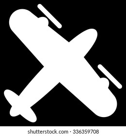 Screw Aeroplane vector icon. Style is flat symbol, white color, rounded angles, black background.