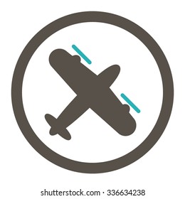 Screw Aeroplane vector icon. Style is bicolor flat rounded symbol, grey and cyan colors, rounded angles, white background.