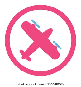 Screw Aeroplane vector icon. Style is bicolor flat rounded symbol, pink and blue colors, rounded angles, white background.