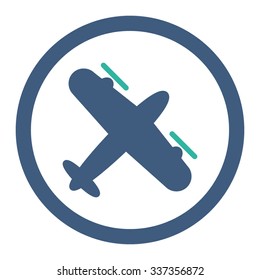 Screw Aeroplane vector icon. Style is bicolor flat rounded symbol, cobalt and cyan colors, rounded angles, white background.
