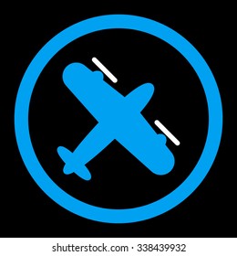Screw Aeroplane vector icon. Style is bicolor flat rounded symbol, blue and white colors, rounded angles, black background.