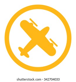 Screw Aeroplane vector icon. Style is flat rounded symbol, yellow color, rounded angles, white background.