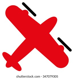 Screw Aeroplane vector icon. Style is bicolor flat symbol, intensive red and black colors, rounded angles, white background.