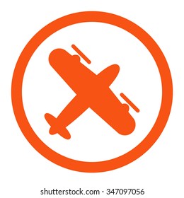 Screw Aeroplane vector icon. Style is flat rounded symbol, orange color, rounded angles, white background.
