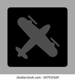 Screw Aeroplane vector icon. Style is flat rounded square button, gray and black colors, silver background.